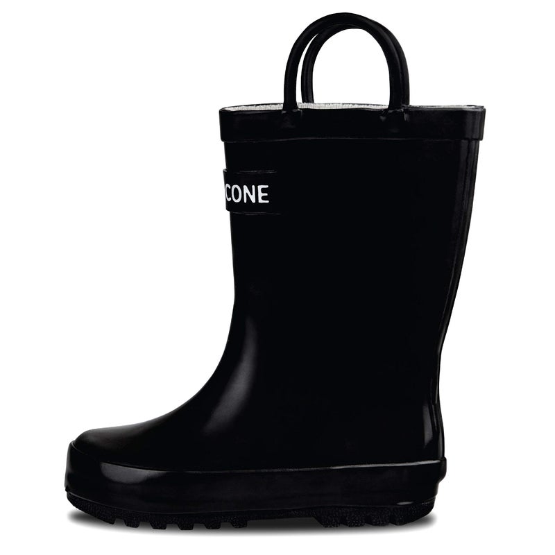 LONECONE Rain Boots with Easy-On Handles in Solid Colors for Boys and Girls, Play-Proof Flexible Rubber, Durable Non-Slip Treads, Kid-Friendly for Hours of Joy - Shiny Black, 8 Toddler - Image 1